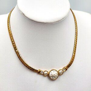 White Crystal Beads on Gold Chain